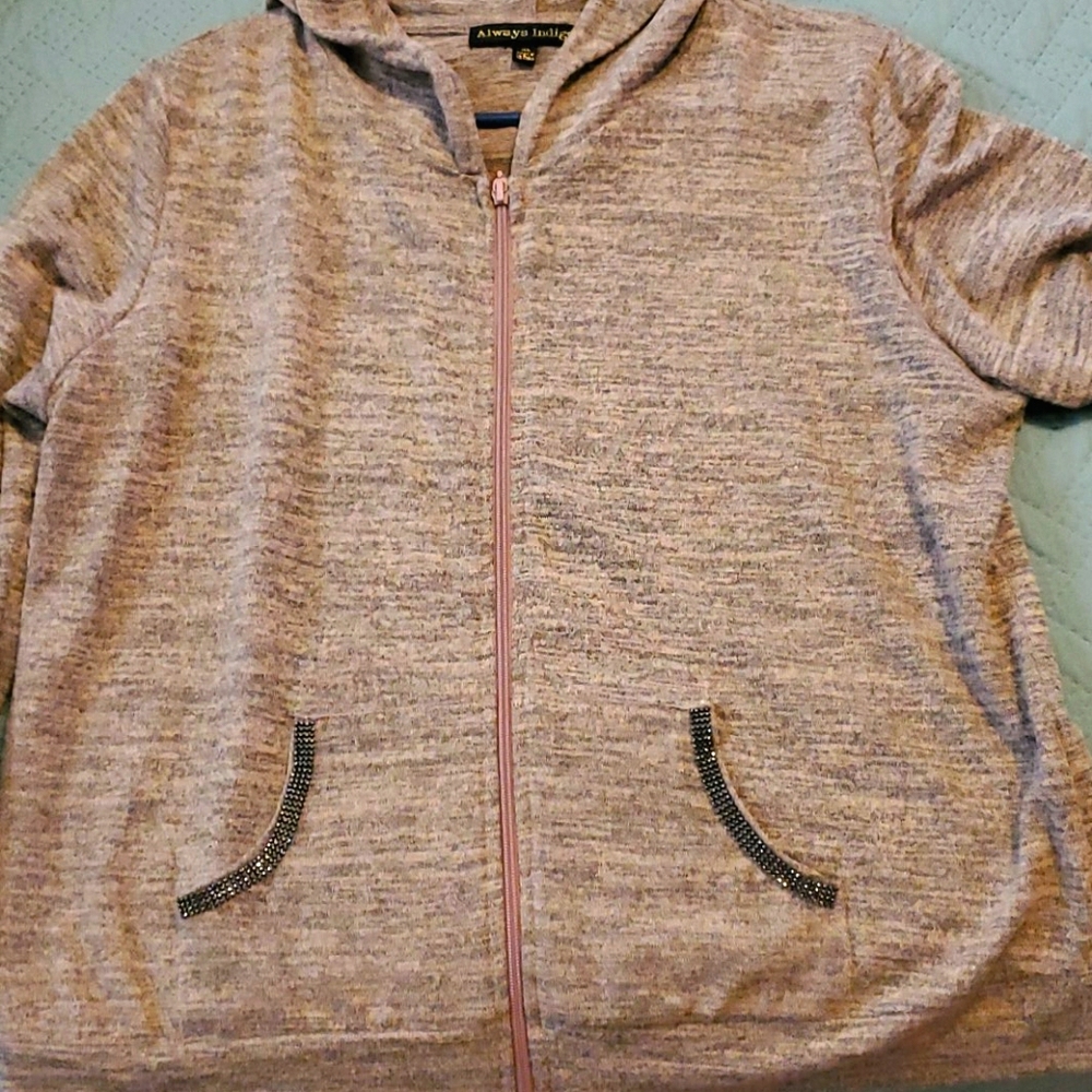 Always Indigo crystal embelished zip up hoodie